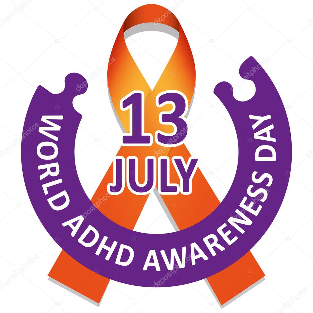 World TDHA Awareness Day icon symbol, orange ribbon. Ideal for educational and informational materials