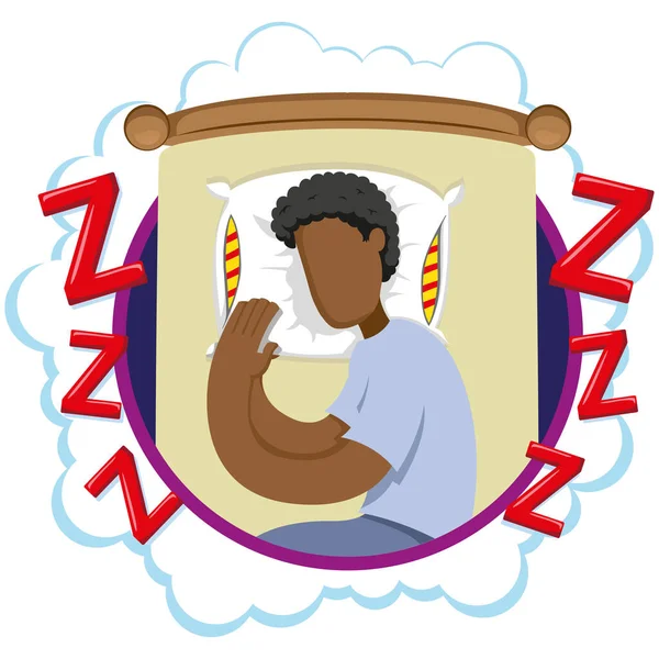 Mascotte Homme Afro Descendant Dormir Paisiblement Idéal Pour Information Les — Image vectorielle