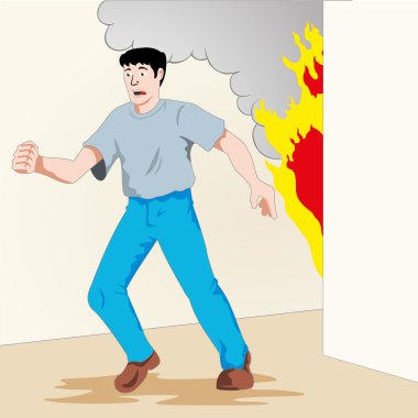 Resimde güvenliğidir, yangından koşan adam