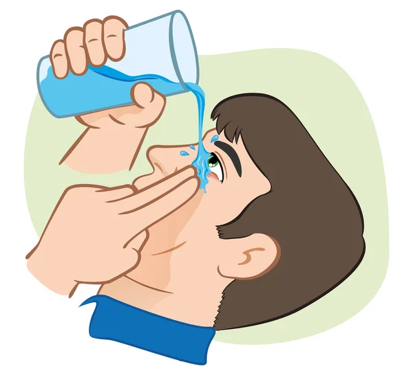 Ilustração Primeiros Socorros lavar os olhos com água. ideal para materiais de formação, catálogos e institucional — Vetor de Stock
