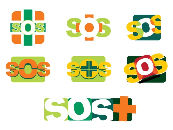 Ilustración Iconos de socorro SOS — Vector de stock