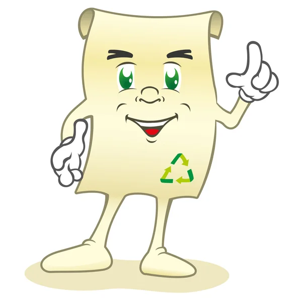 Illustrazione di una mascotte personaggio carta riciclata, ecologia e sostenibilità, ideale per la formazione sul campo e interna — Vettoriale Stock