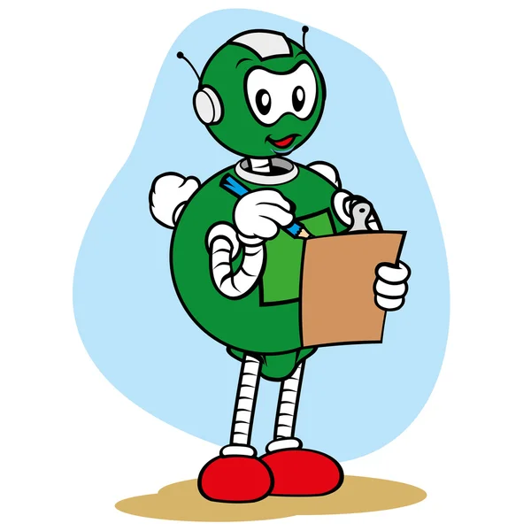 일반 서비스와 연필, 필드 훈련에 대 하 이상적 및 내부 클립보드에 쓰기에서 로봇 캐릭터 마스코트의 그림 — 스톡 벡터