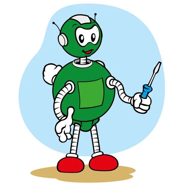 Ilustrasi dari maskot karakter robot, di bawah layanan umum dan alat perbaikan, ideal untuk bidang pelatihan dan internal - Stok Vektor