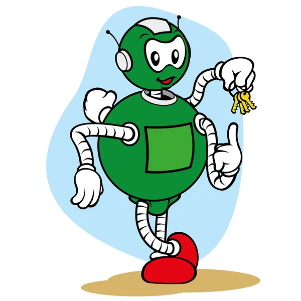 일반 서비스 및 지주 키 소스, 필드 훈련에 대 하 이상적 및 내부를 들고 로봇 캐릭터 마스코트의 그림 — 스톡 벡터