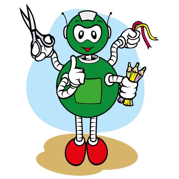 Ilustración de una mascota de carácter robot, bajo servicios generales y de oficina, ideal para entrenamiento de campo e interno — Archivo Imágenes Vectoriales