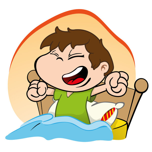 Иллюстрация - это когда ребенок просыпается и встает с постели
