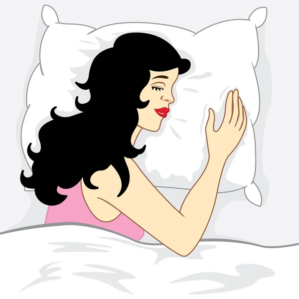 Ilustración es una mujer que duerme en la cama — Vector de stock