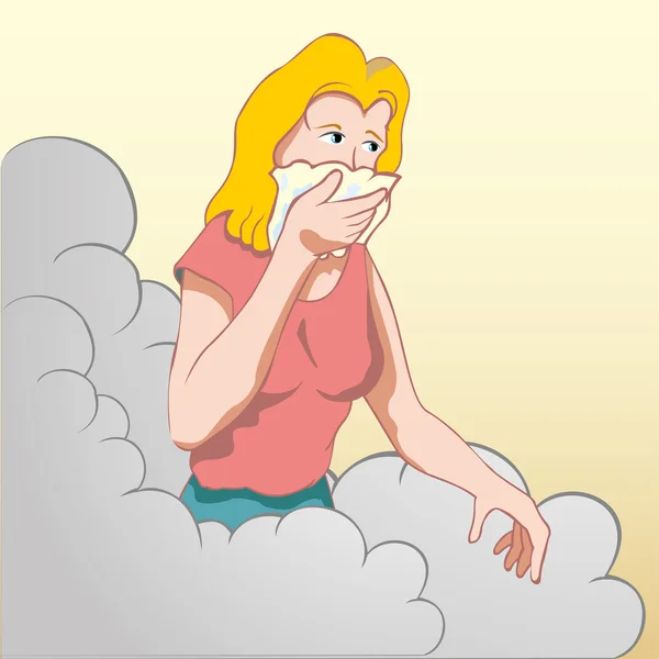 Individuo que protege la nariz y la boca para no inhalar gases venenosos causados por un accidente de trabajo . — Vector de stock