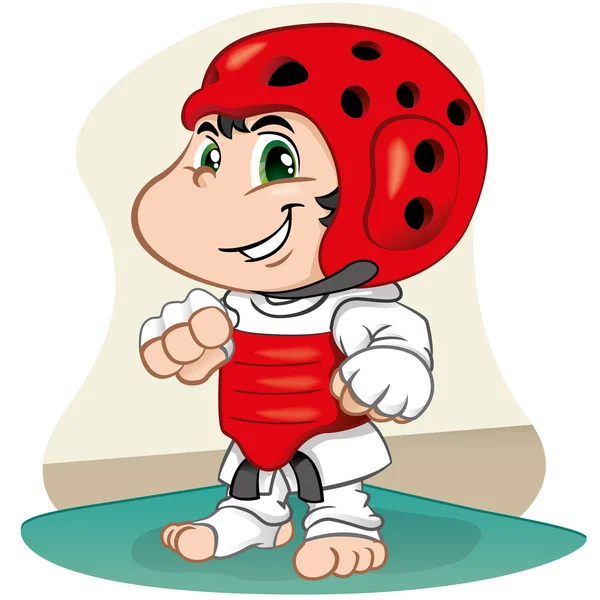 Illustration est un personnage combattant enfants arts martiaux taekwondo. Idéal pour les informations sportives et institutionnelles . — Image vectorielle