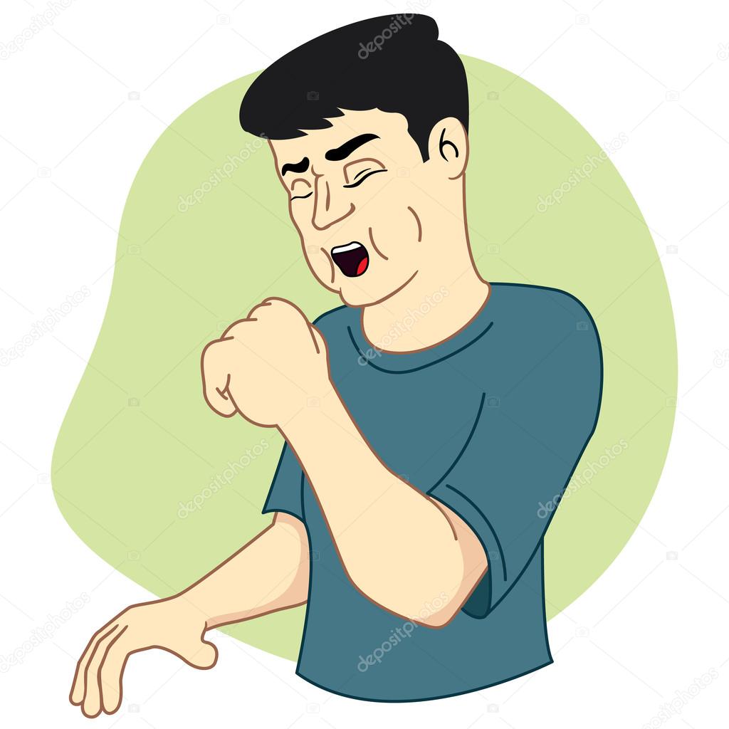 Illustration represents a masculine character with cough.