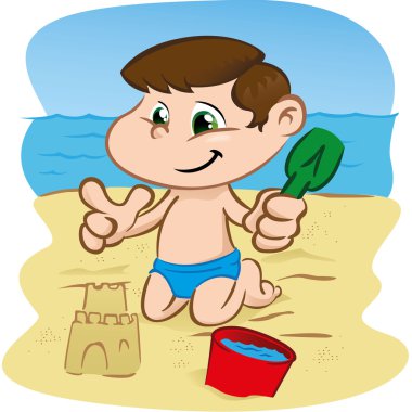 Plajda oynayan bir karakter karakter çocuk ilişkindir. Ideal spor ve kurumsal bilgi.