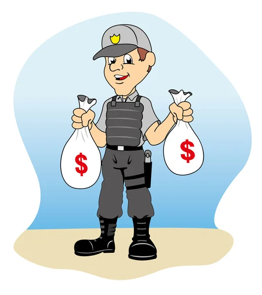 Professional security holding money bags, ideal for training material and institutional — Stock Vector