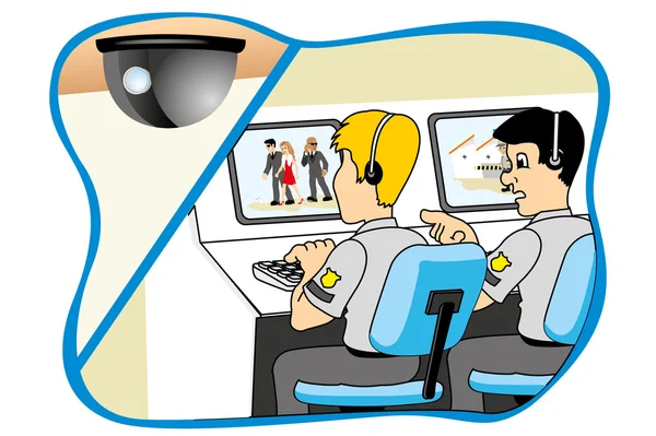 Surveillance professionnelle de la sécurité grâce au système de surveillance par caméra, idéal pour le matériel de formation et institutionnel — Image vectorielle