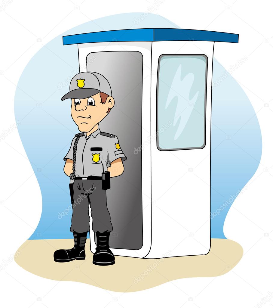 Job security in a guardhouse, standing guard, ideal for training material and institutional