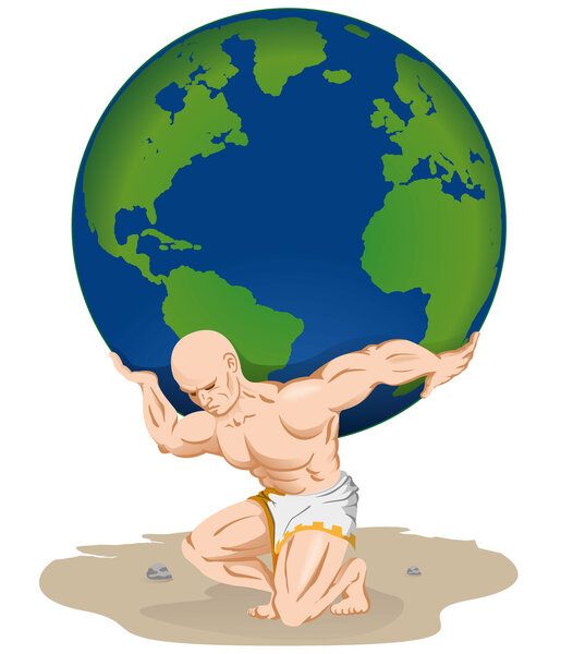 Illustration is a mythology, Titan Atlas carrying the world on his back. Ideal for concept of Greek culture and weight.