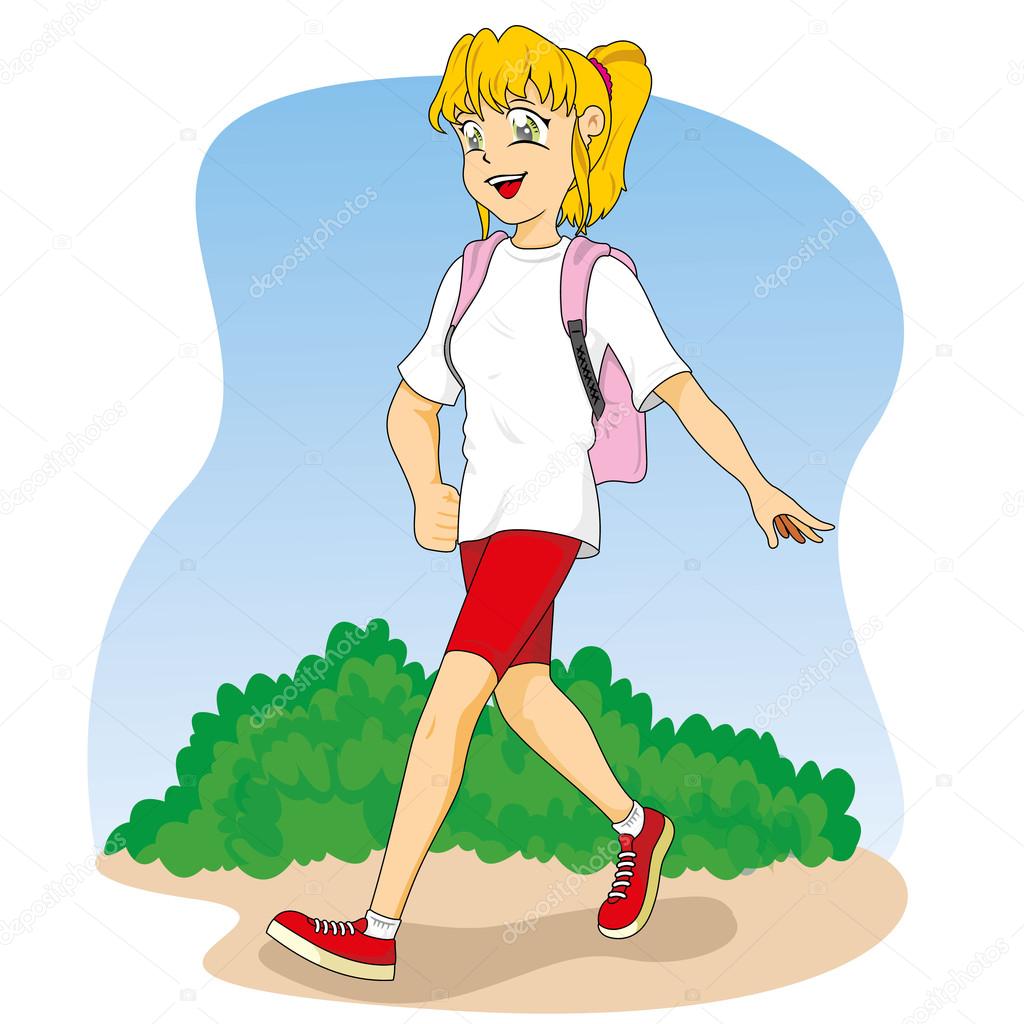 Illustration representing a girl student walking and carrying backpack with  correct weight. Suitable for educational and institutional materials Stock  Vector by ©Lcosmo 64897905, image size:1024x1024