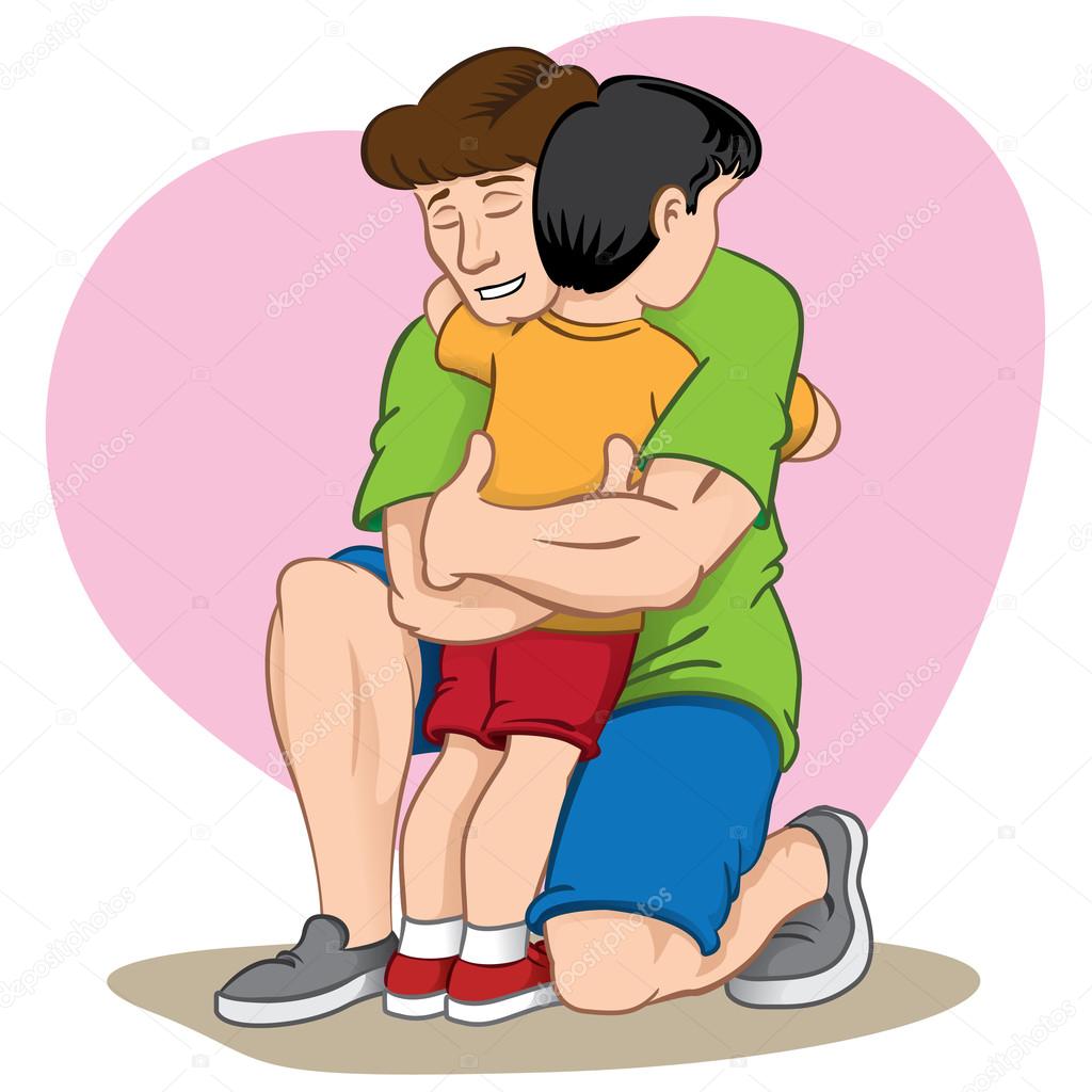 Illustration of a father interacting with your child through hug. Can be used in ads and institutional catalogs