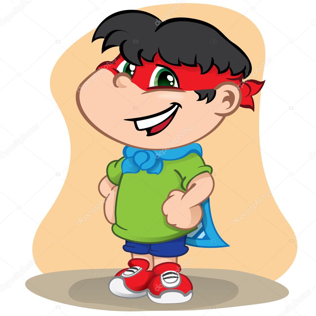 Illustration is a character in character child playing super hero. Ideal for educational and institutional information