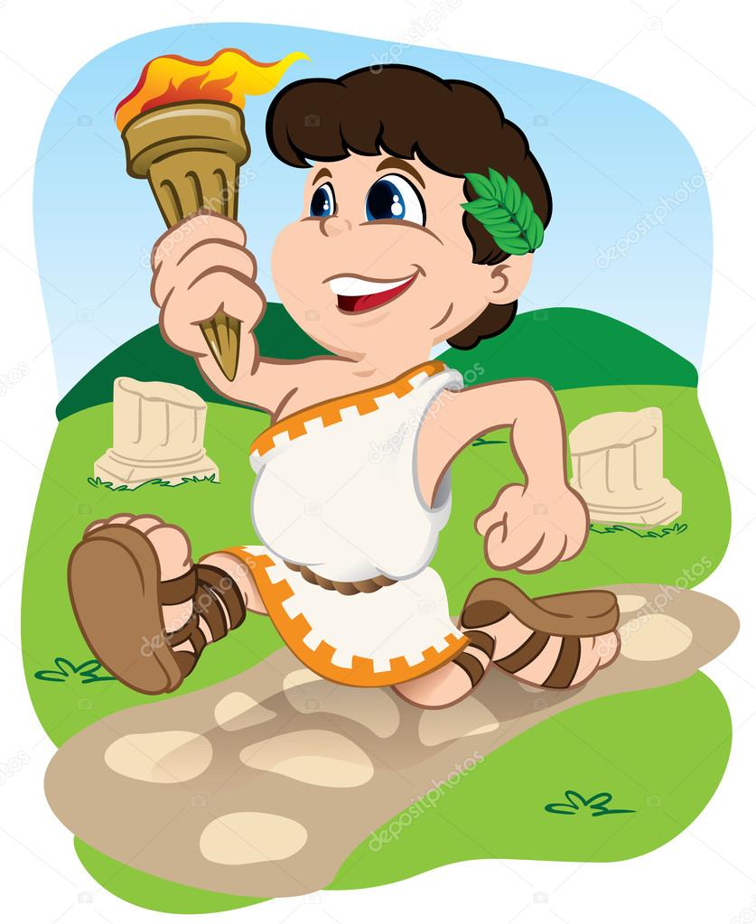 Illustration represents a Greek child carrying the Olympic torch, sports, games or competition, ideal for educational, sports and institutional materials