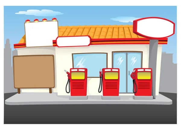 Illustration representing Scenery of a gas station with gas station, ideal for institutional and commercial materials — Stock Vector