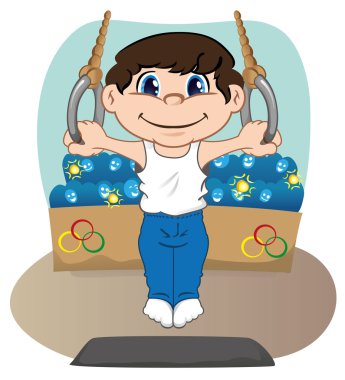 Resimde temsil eden bir çocuk atlet jimnastik Yüzükler, spor, oyunlar veya rekabet, için ideal sanatsal yapıyor eğitim, spor ve kurumsal malzemeler