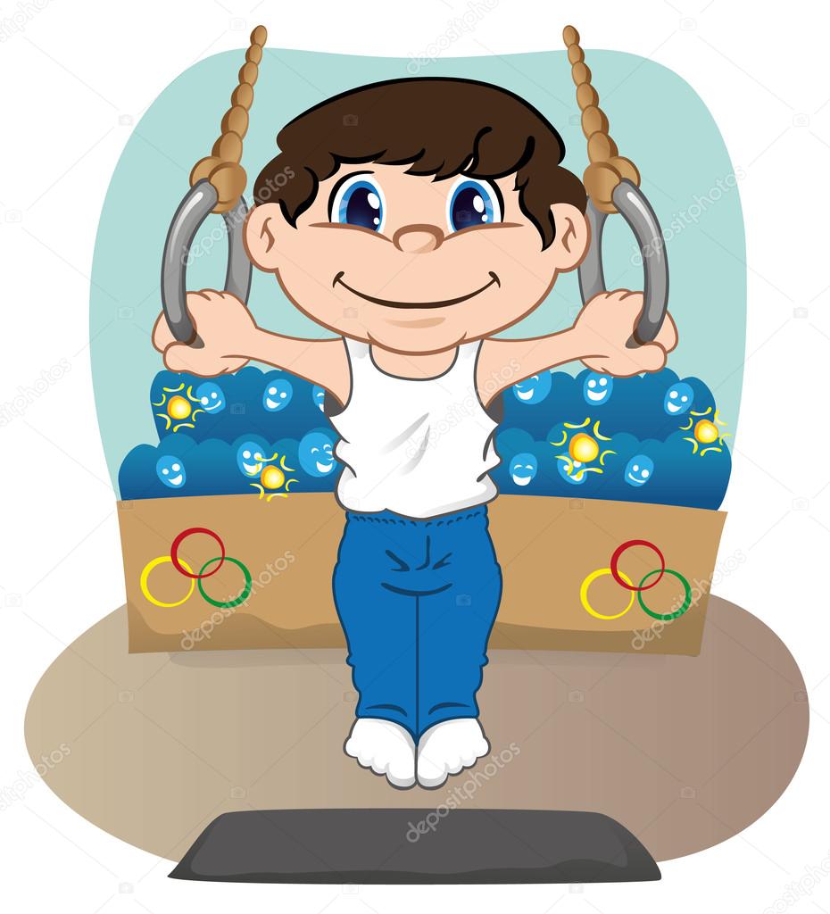 Illustration represents a child athlete doing gymnastics artistic in the rings, sports, games or competition, ideal for educational, sports and institutional materials