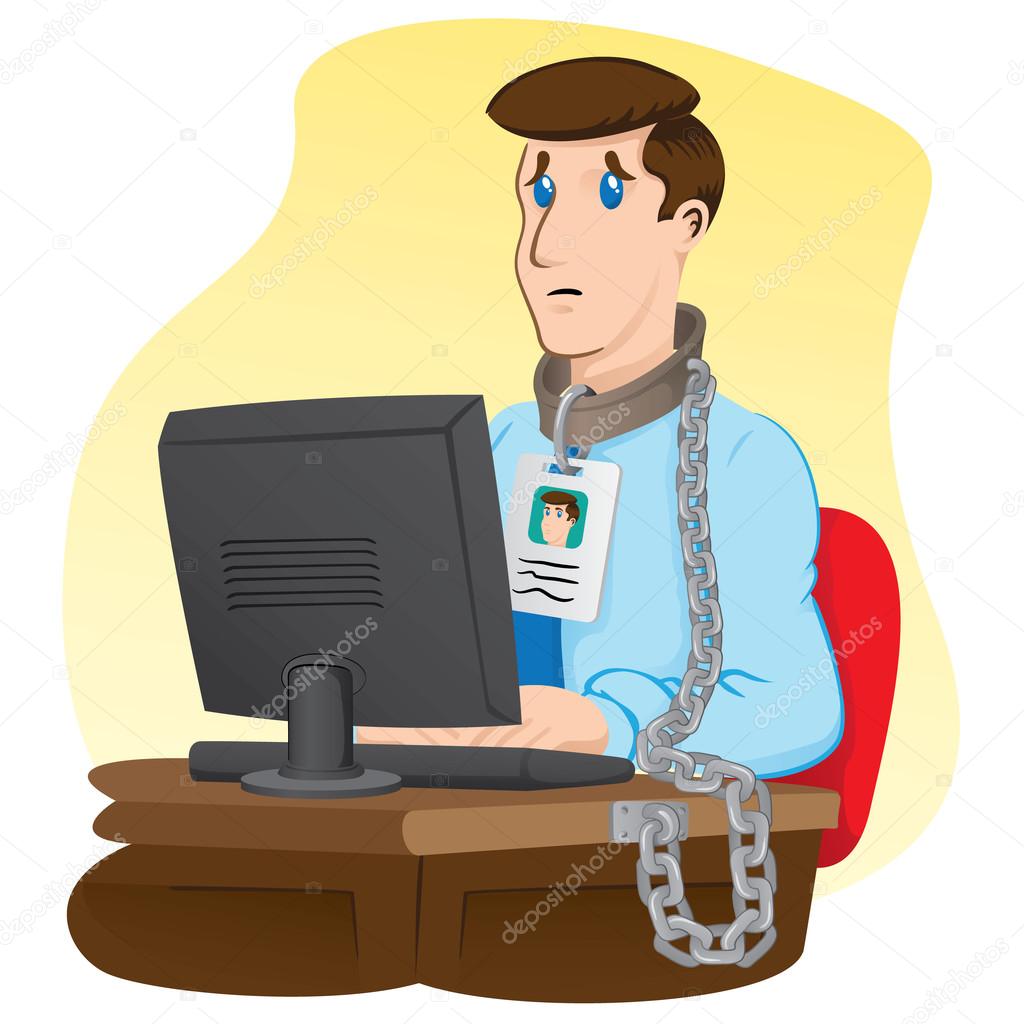 Illustration representing executive officer trapped chained to your desk. Ideal for institutional and administrative materials