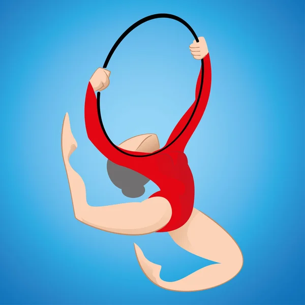 Illustration is a gymnast person, participating in artistic gymnastics modality with hula hoop. Ideal for educational materials, sports and institutional — Stock Vector