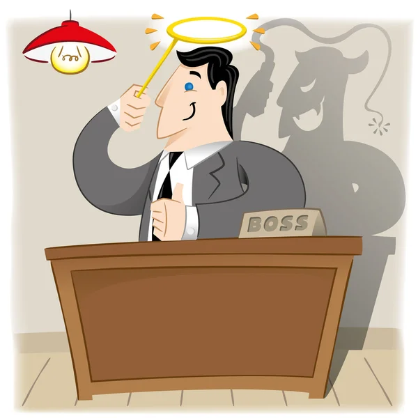 Illustration is a person, executive Boss with angel appearance but in truth and a demon. Ideal materials for administrative, institutional and coathing — Stock Vector