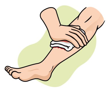 Illustration of a leg receiving first aid, injury compression leg. Ideal for medical supplies, educational and institutional clipart