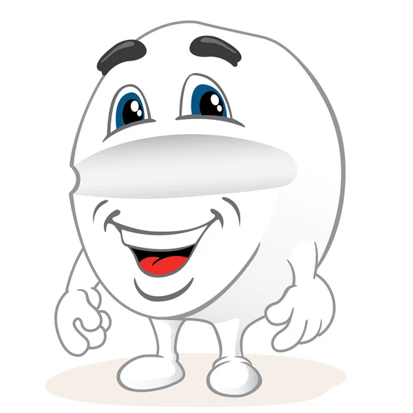 Ilustração que representa uma mascote em forma de pílula compridoou com um rosto amigável. Ideal para catálogos, guias informativos e médicos — Vetor de Stock