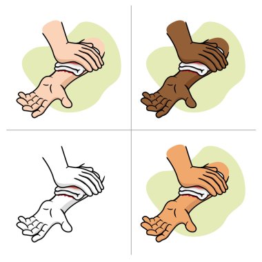 Illustration of an arm receiving first aid, injury compression arm. Ideal for medical supplies, educational and institutional. clipart