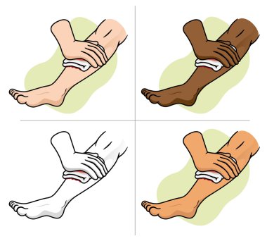 İlk yardım, yaralanma sıkıştırma bacak alma bacak Illustration. Tıbbi malzeme, eğitim ve kurumsal için idealdir