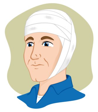 Illustration of a human head with bandages enfeixada. Ideal for catalogs, information and first aid guides