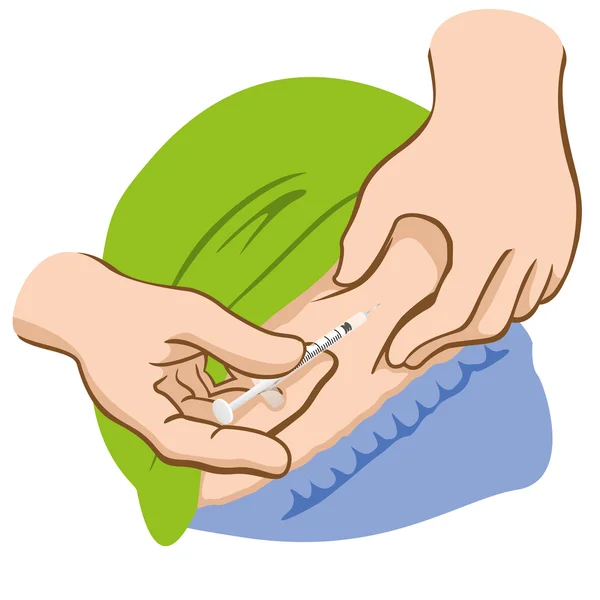 Ilustrace žadatele injekce do břicha a mohou být Tantu pro trabamento skleróza a cukrovka — Stockový vektor