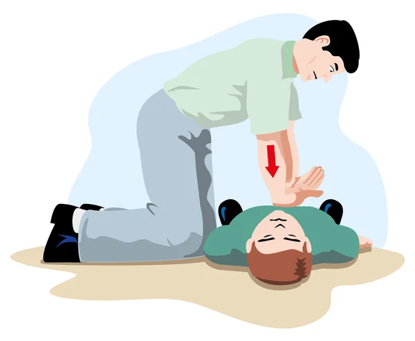 First Aid resuscitation (CPR), massage compression of the rib cage chest resuscitation. Ideal for training materials, catalogs and institutional — Stock Vector