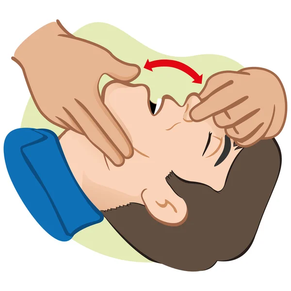 Ilustración Persona de primeros auxilios abriendo la boca limpiando las vías respiratorias. Ideal para catálogos, guías informativas y médicas — Vector de stock