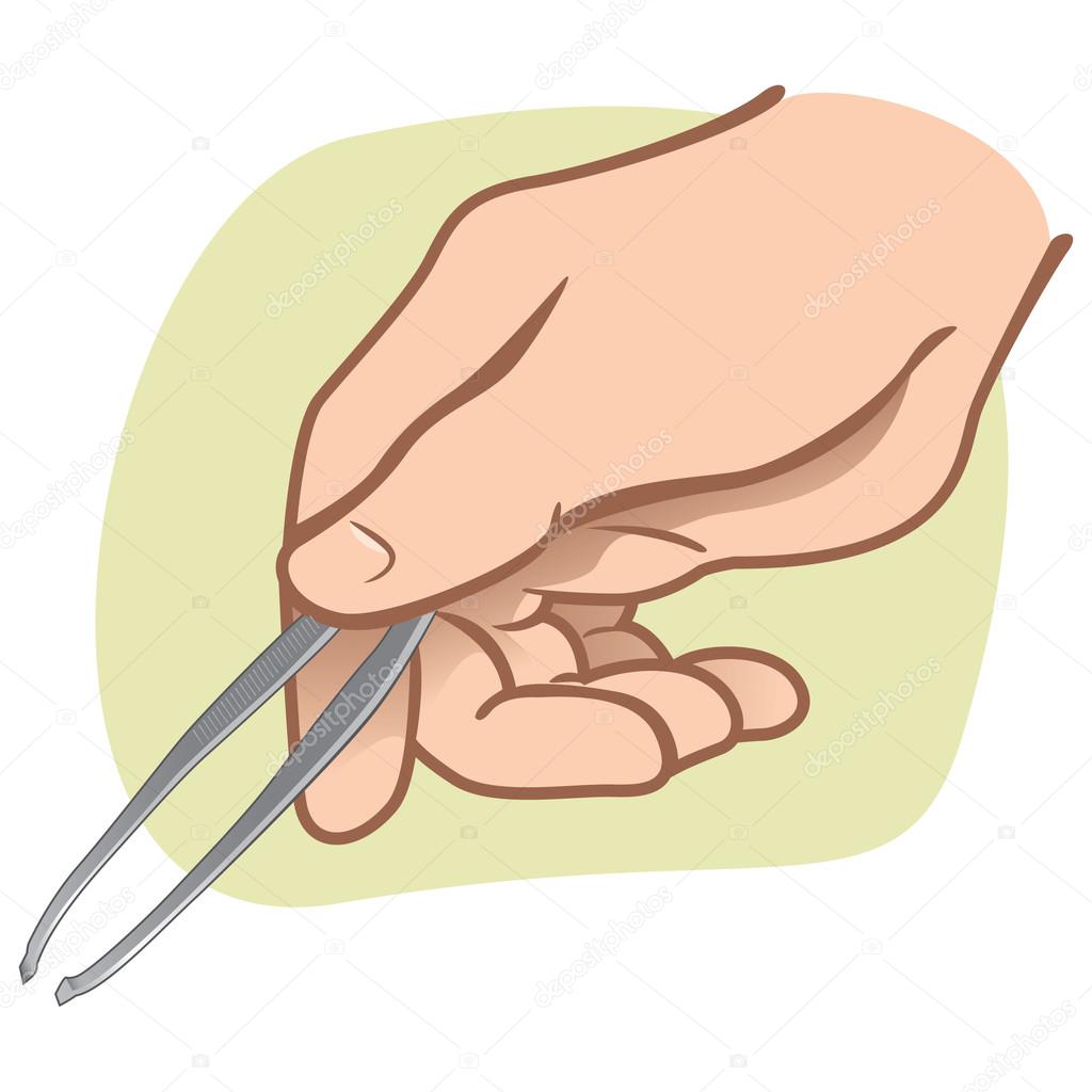 Illustration hand person holding tweezers. Ideal for catalogs, informative and institutional guides