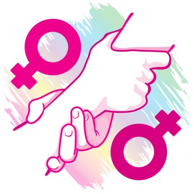 Illustration of an icon symbol hands leaning holding female homosexual couple. Ideal for catalogs, informative and institutional material clipart