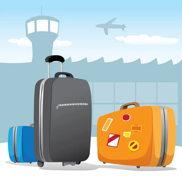 Scénario d'illustration ensemble de sacs et bagages à l'aéroport. Idéal pour les catalogues, les informations et les guides de voyage — Image vectorielle