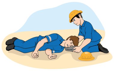 Unconscious person support the head. Ideal for catalogs, information and first aid guides