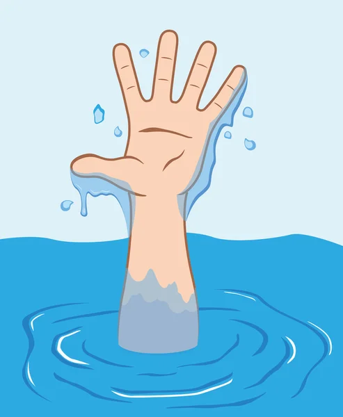 Illustration depicting a drowning person with the arm out of the water. Ideal for catalogs, informative and medical guides — Stock Vector