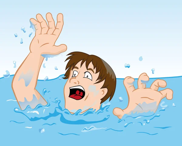 Illustration representing a drowning person with arms out of the water struggling. Ideal for catalogs, informative and medical guides — Stock vektor