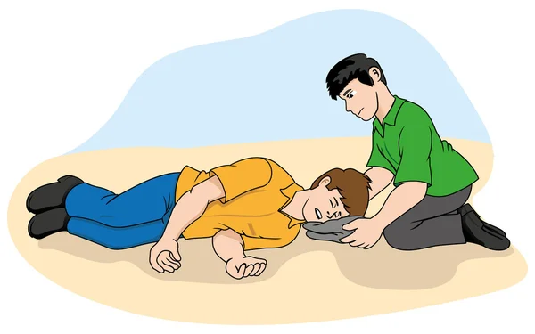 Unconscious person support the head. Ideal for catalogs, information and first aid guides — 图库矢量图片