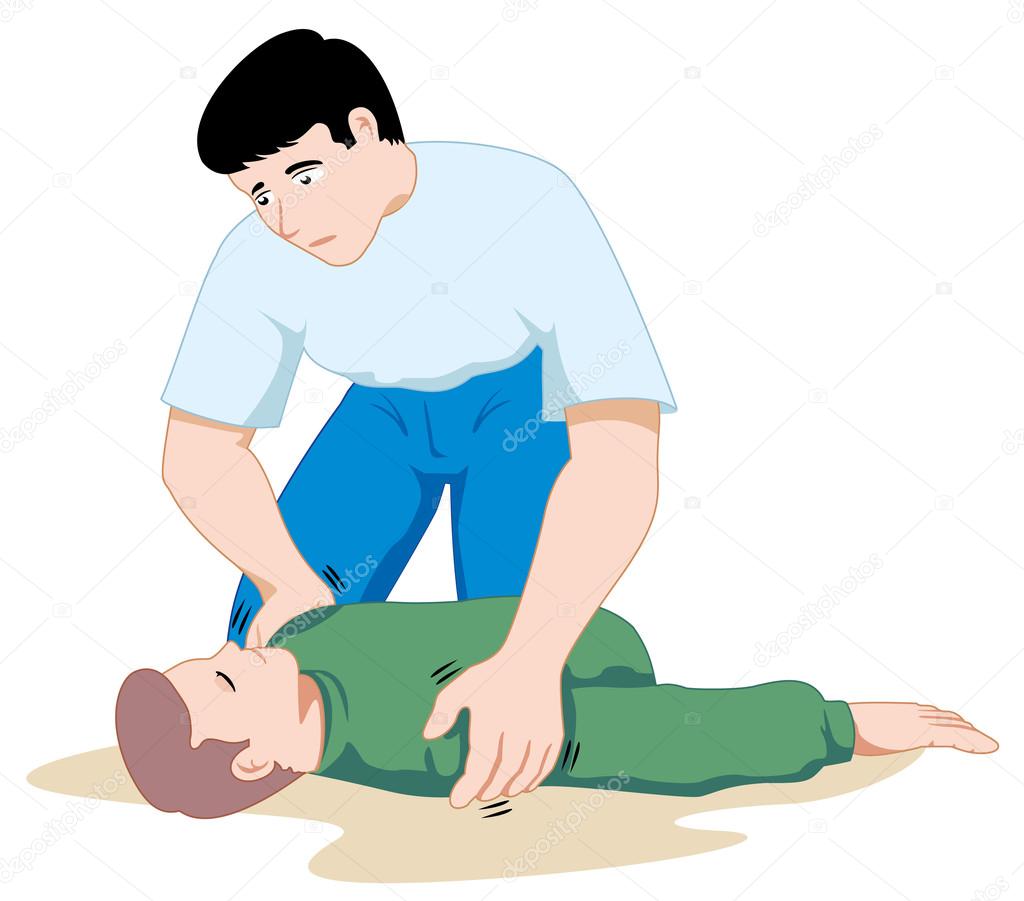 Scene first aid illustration shows a person providing assistance to another person unconscious. Ideal for catalogs, informative and medical guides