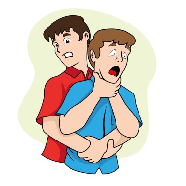 First aid scene illustration shows a person with their osbtruida airways, Heimlich maneuver. Ideal for catalogs, informative and medical guides clipart