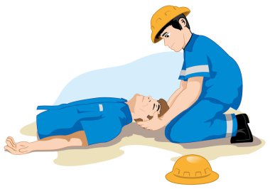 Unconscious person support the head. Ideal for catalogs, informative and safety guidelines at work clipart