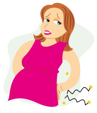 Illustration depicting a pregnant mother with pain. Ideal for catalogs, informative and pregnancy guides clipart