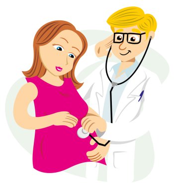 Mother pregnant woman doing preventive tests for pregnancy. Ideal for catalogs, informative and pregnancy guides clipart